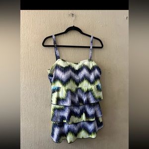 Cacique Swim Tankini Top Blue Tie Dye Wireless Size 20 Ruffle Tier